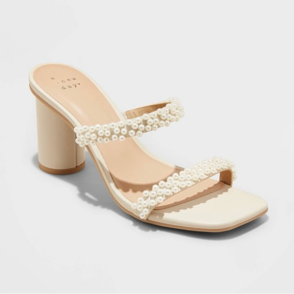 A New Day Audra Mule Heel White Bridal Heel